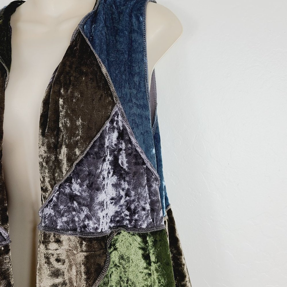 Dor Dor Couture Velvet Colorblock Duster Vest - Picture 2 of 6